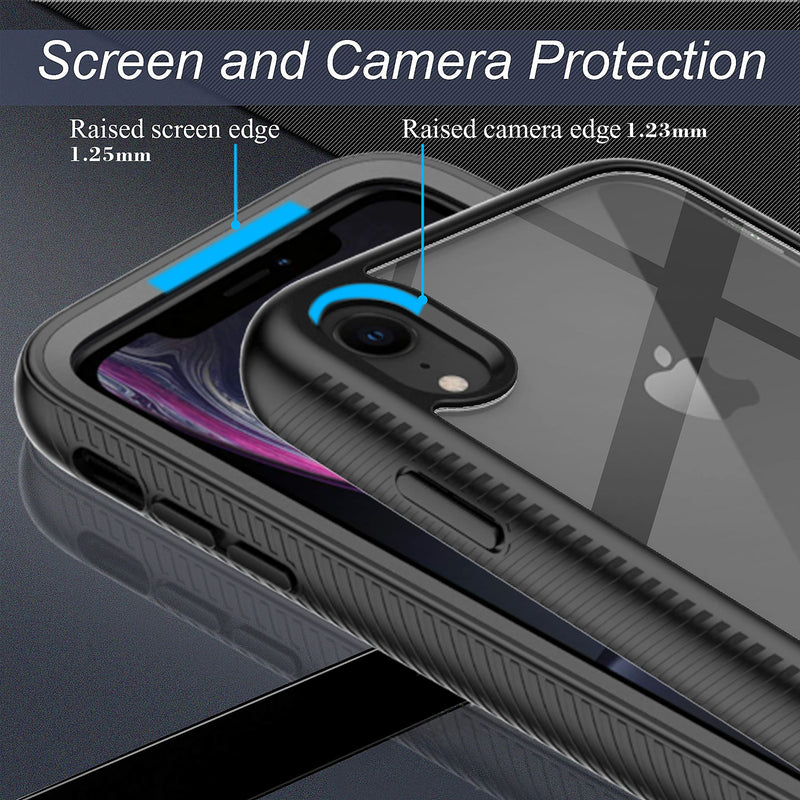 CellEver Compatible with iPhone XR Case, Clear Full Body Heavy Duty Protective Case Anti-Slip Full Body Transparent Cover Designed for iPhone XR 6.1 inch (2X Glass Screen Protector Included) - Black - LeoForward Australia