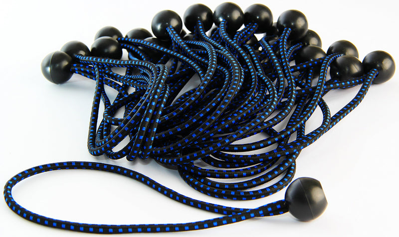  [AUSTRALIA] - eHomeA2Z Bungee Balls Heavy Duty 25 Pack Weather Resistant Black Blue 5mm Thick for Camping Tarp Cargo Tent (25, 6-inch) 6 Inch