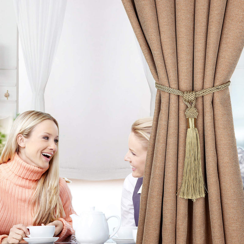  [AUSTRALIA] - UNI AISENG 2 PCS Curtain Tiebacks, Hand-Woven Curtain Tie-Backs Tassel, Elegant Curtain Holdbacks for Home Office Decor-Beige Beige