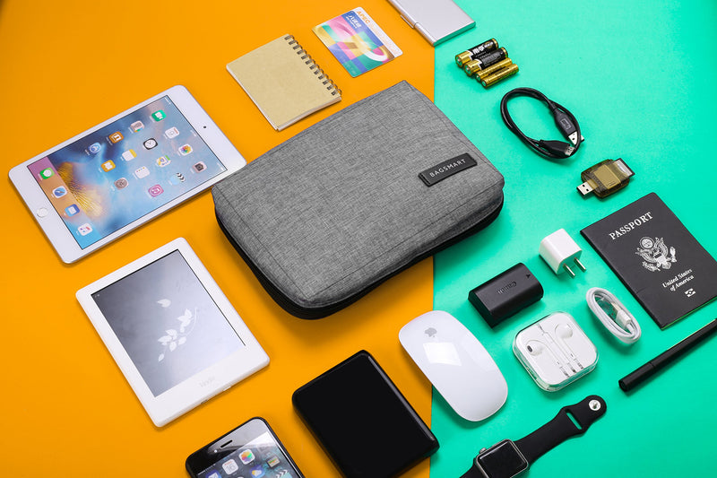  [AUSTRALIA] - BAGSMART Electronic Organizer Small Travel Cable Organizer Bag for Hard Drives, Cables, USB, SD Card Grey