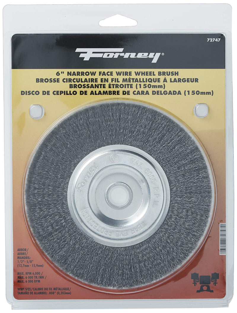  [AUSTRALIA] - Forney 72747 Wire Bench Wheel Brush, Fine Crimped with 1/2-Inch and 5/8-Inch Arbor, 6-Inch-by-.008-Inch