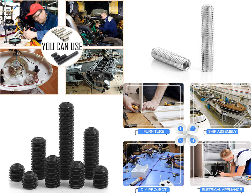  [AUSTRALIA] - LBY 720pcs M2 M2.5 M3 M4 M5 M6 Internal Hex Drive Cup-Point Set Screws,Socket Head Cap Screws Grub Screws Assortment Kit 15 Sizes,Carbon Steel Black