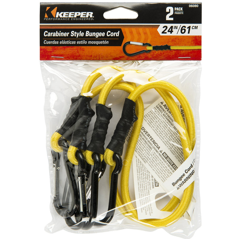  [AUSTRALIA] - Keeper 06080 24" Bungee Cord with Mini Carabiner Hooks, 2 Pack 24"