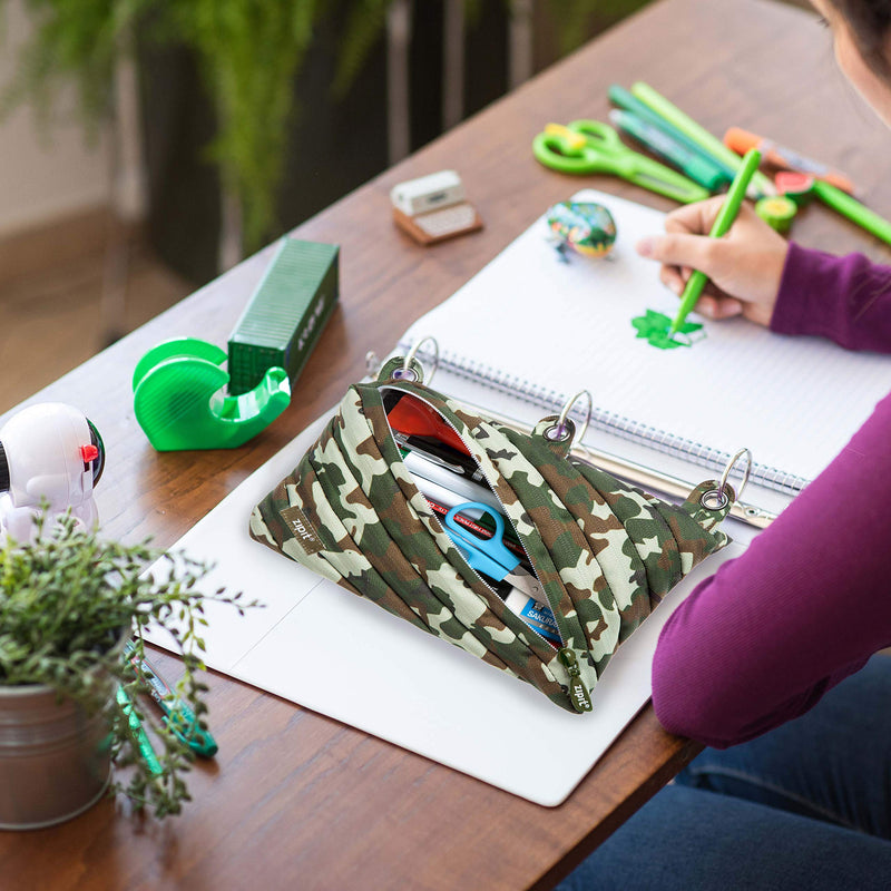  [AUSTRALIA] - ZIPIT Colorz 3-Ring Binder Pencil Pouch for Boys, Large Capacity, Holds Up to 60 Pens, Made of One Long Zipper! (Camo Green) Camo Green 3-Ring Pencil Pouch