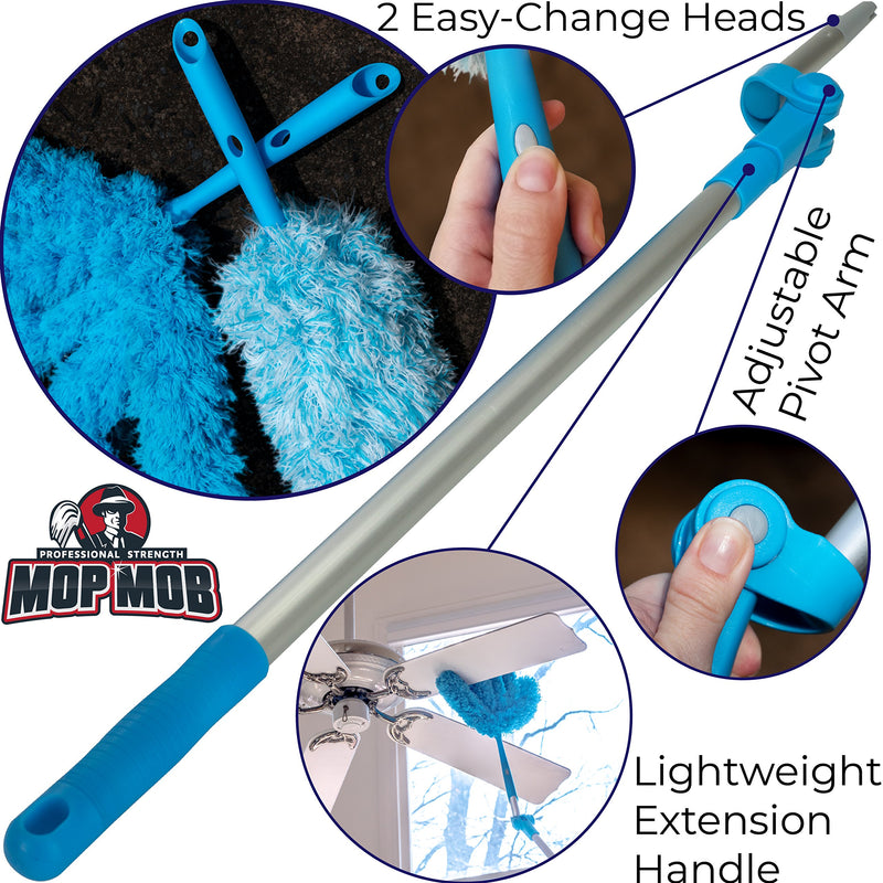 Extendable Washable Microfiber Duster and Blind Cleaner w/ Pivoting Head and Extension Pole. Telescopic Arm and Flexible Heads for Easy Ceiling and Cobweb Dusting. Detachable Dusters = Quick Cleaning - LeoForward Australia