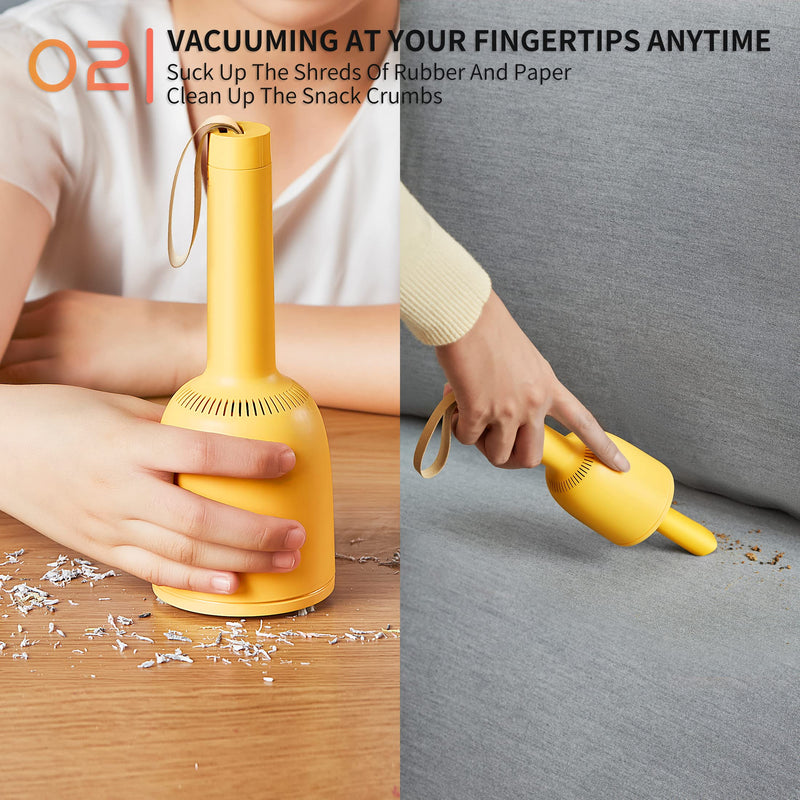  [AUSTRALIA] - 2 in 1 Mini Desktop Vacuum Cleaner and Lint Remover for Desktop Cleaning Dust Pencil Leads and Removing Hairballs from Clothes - Yellow USB Charging