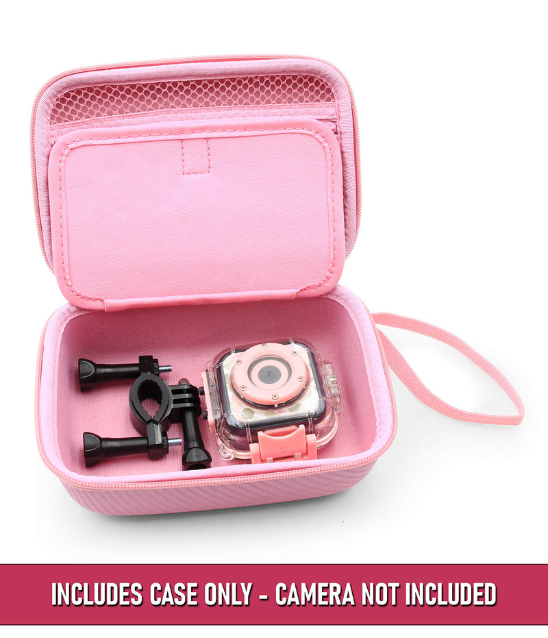 [AUSTRALIA] - CASEMATIX Camera Travel Case Compatible with PROGRACE, Ourlife, Dragon Touch and More Waterproof Toy Camera Video Recorders - Pink Case for Toy Action Camera and Accessories