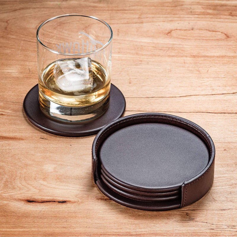  [AUSTRALIA] - Dacasso Chocolate Brown Leather 4 Round Coaster Set