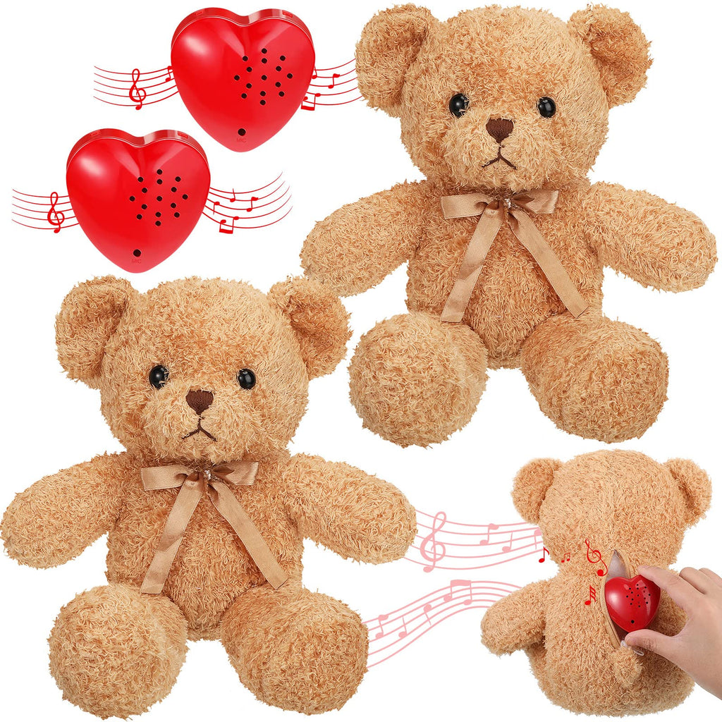  [AUSTRALIA] - 2 Pcs Bear Stuffed Animals with Voice Recorder Set, 60 Seconds Voice Sound Recorder Module 16 Inch Soft Plush Bear Cute Stuffed Bear with Zipper Sound Box Recordable Heart for Boys Girls (Light Brown) Light Brown