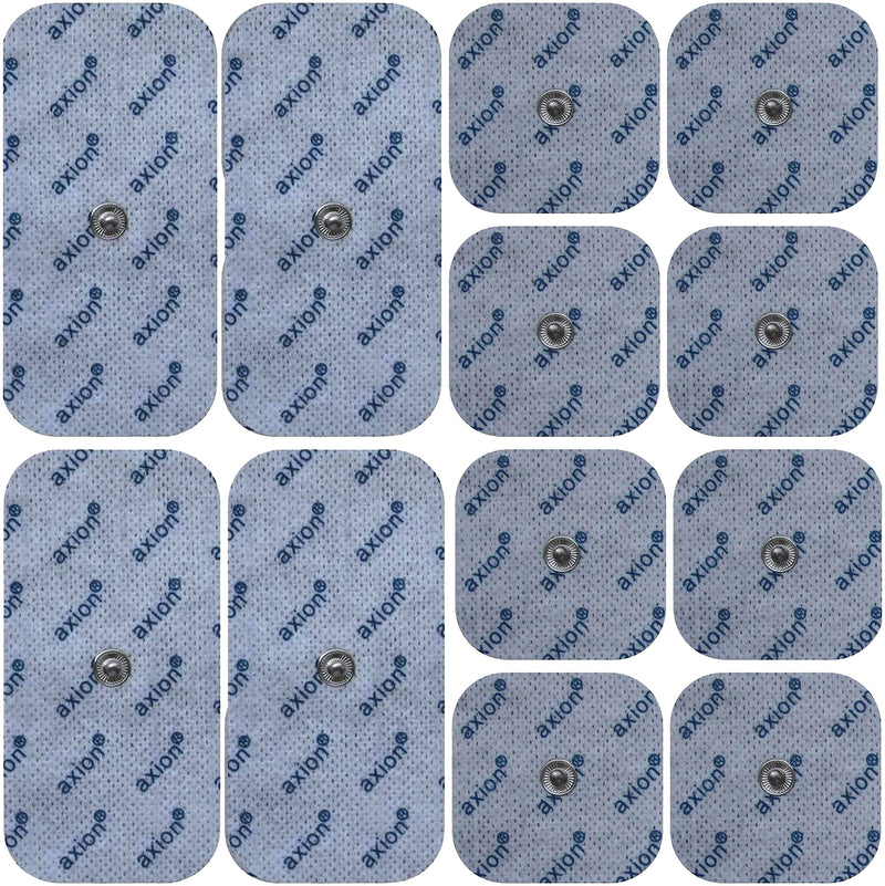  [AUSTRALIA] - Mixed set of 12 TENS EMS electrode pads with push button - compatible with TENS devices & EMS trainers from Sanitas (like SEM 40.41) & Beurer (like EM 40.41) | Reusable | certified Axion medical device
