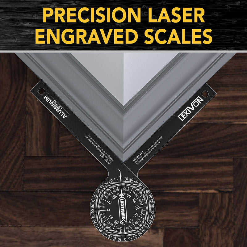  [AUSTRALIA] - LEXIVON protractor, metal try square, bevel angle ruler, angle finder for school, woodwork, home work, craftsmen 360° with easy-to-read, precision laser-engraved scales (LX-230)