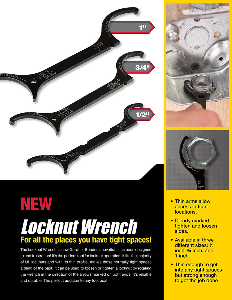  [AUSTRALIA] - Gardner Bender LNW-KIT Locknut Wrench Kit, ½ & ¾ Inch., Loosen / Tighten locknuts, Steel Construction fits UL locknuts, 2 Pk. Bundle, Black 2-pack Bundle