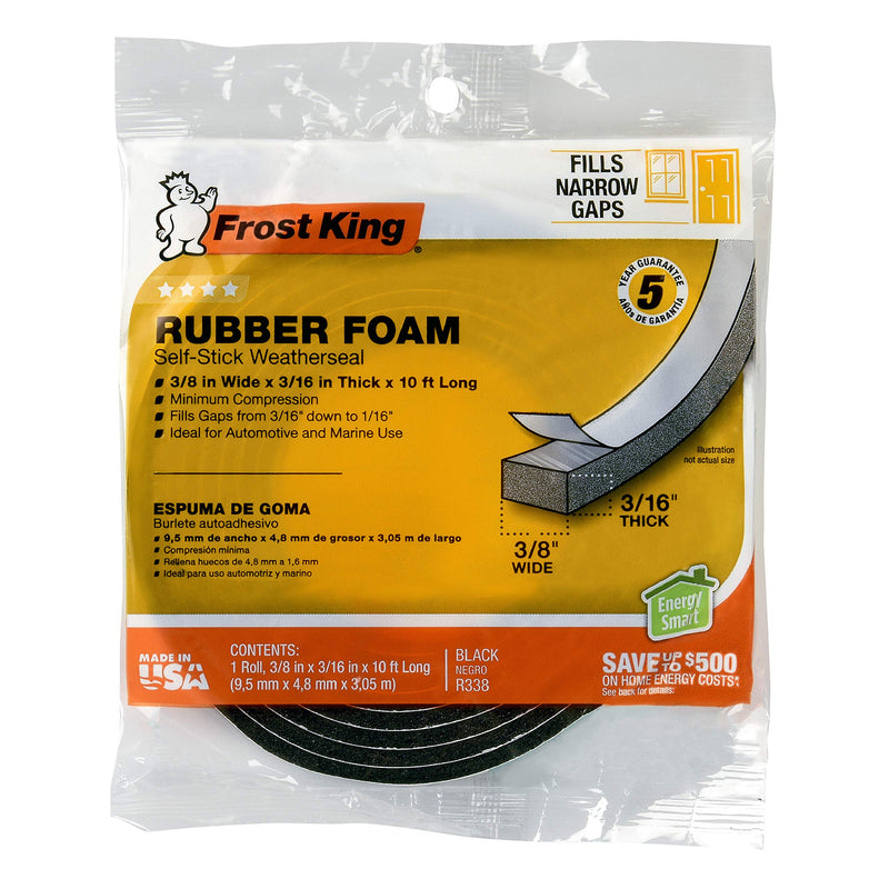  [AUSTRALIA] - Frost King R338H Self-Stick Rubber Foam Weatherseal, 3/8"W, 3/16"T, Black|Blacks