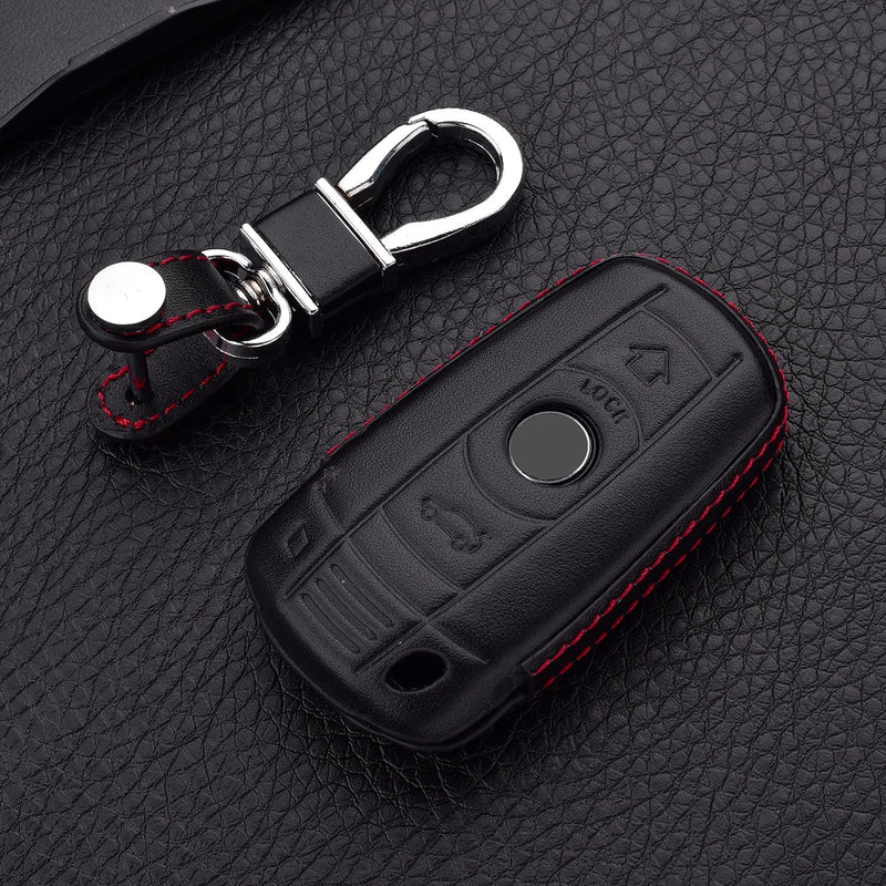 Royalfox(TM) Luxury 3 Buttons Genuine Leather Smart keyless Entry Remote Key Fob case Cover for BMW 1 2 4 5 6 Series,for bmw old smart key,with Keychain - LeoForward Australia