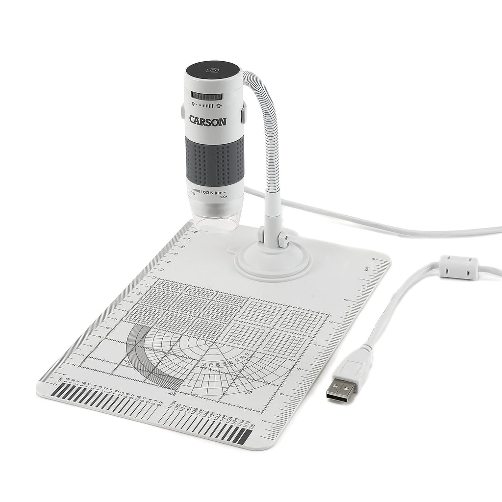  [AUSTRALIA] - Carson eFlex 75x/300x Effective Magnification (Based on a 21" monitor) LED Lighted USB Digital Microscope with Flexible Stand and Base (MM-840) , White