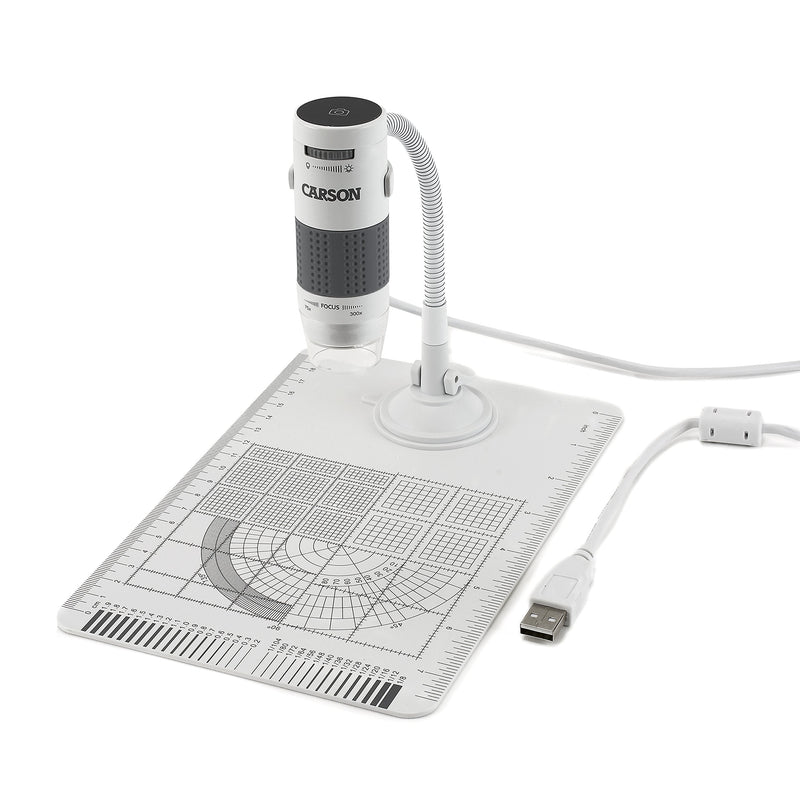  [AUSTRALIA] - Carson eFlex 75x/300x Effective Magnification (Based on a 21" monitor) LED Lighted USB Digital Microscope with Flexible Stand and Base (MM-840) , White