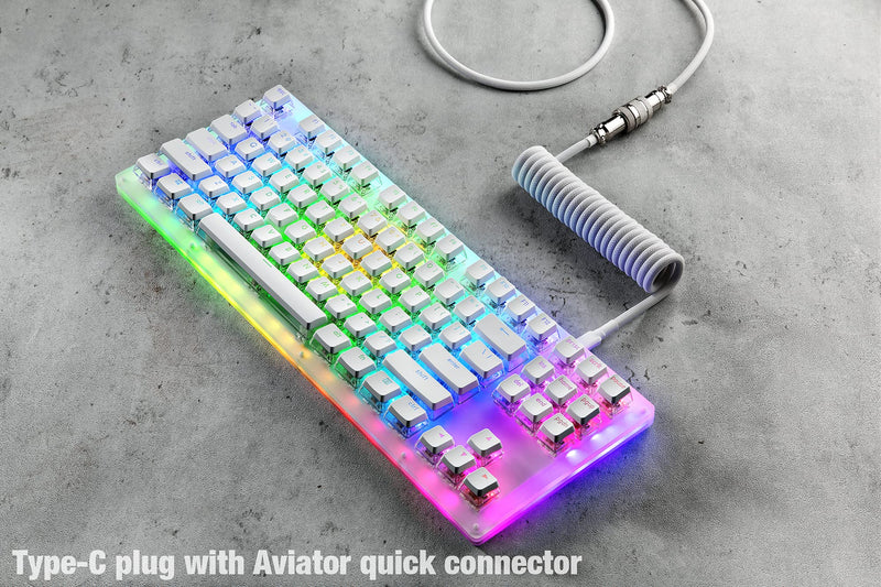  [AUSTRALIA] - GunMjo Pro Custom Coiled USB C Cable for Gaming Keyboard, Double-Sleeved Mechanical Keyboard Cable with Detachable Metal Aviator, 1.5M USB-C to USB-A, White Color