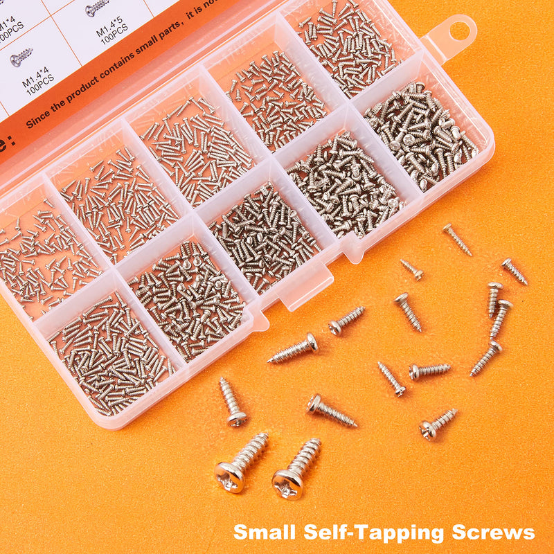  [AUSTRALIA] - 1000Pcs Mini Screw kit M1 M1.2 M1.4 M1.7 Phillips pan Head Micro Screws Self-Tapping Electronic Small Metric Screw PA Nickel-Plated Silver