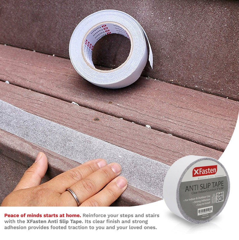  [AUSTRALIA] - XFasten Clear Anti Slip Tape, 2-Inch by 30-Foot Transparent Non Slip Grip Tape for Stairs, Decks, Outdoor Pathways, Poolside| Weatherproof and Waterproof Transparent Anti Slip Traction Grit Tape