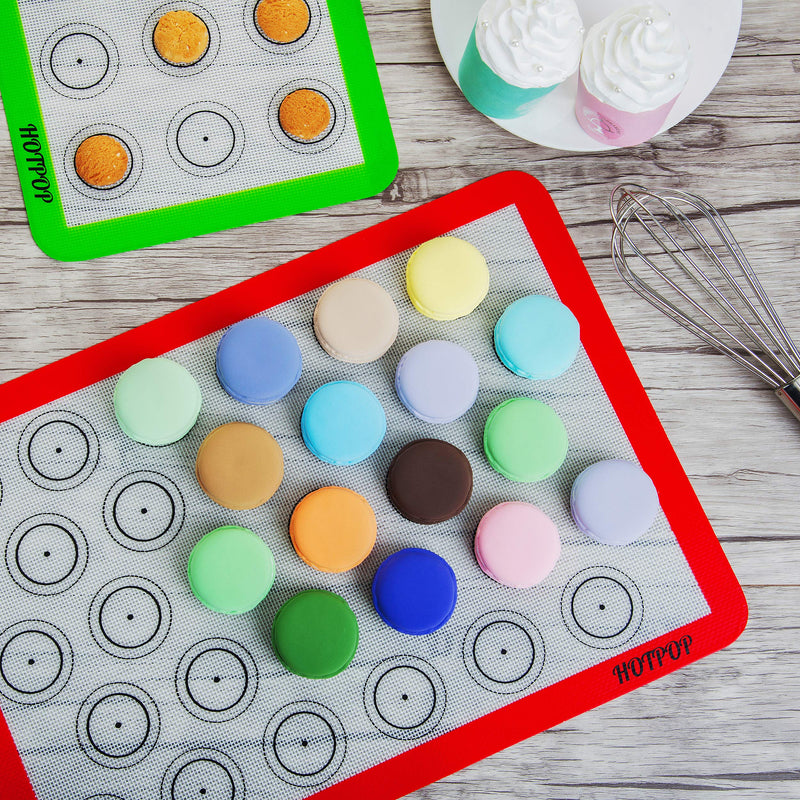  [AUSTRALIA] - HOTPOP Set of 4 Reusable Silicone Macaron Baking Mats 0.75mm (2 Half Sheet Liners and 2 Quarter Sheets),Non Stick Silicon Liner for Bake Pans & Rolling - Macaroon/Pastry/Cookie/Bun/Bread Making 16.5" X 11.5" + 11.5" X 8.5"