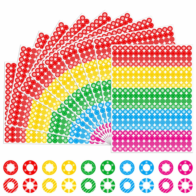  [AUSTRALIA] - 3000 Pack Colorful Hole Punch Reinforcement Sticker Labels, Tear Resistant Plastic Circles Hole Protectors for Loose-Leaf Paper Sheets, 20 Donut Designs(Outer 0.5”, Inner 0.25”)