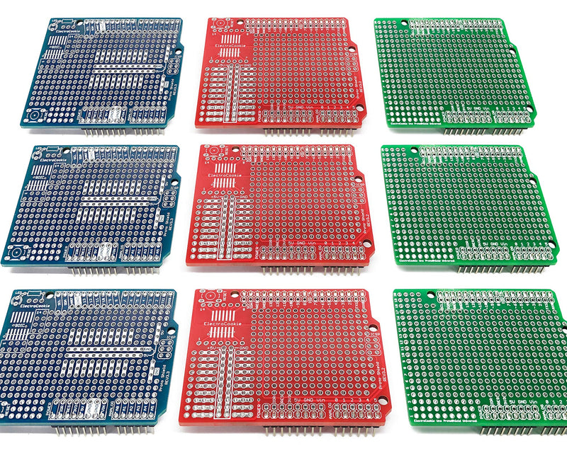  [AUSTRALIA] - Electrocookie Proto Shield Kit Compatible with Arduino Uno R3, Expansion Prototyping PCB Board (3 Types, 9 Pack)