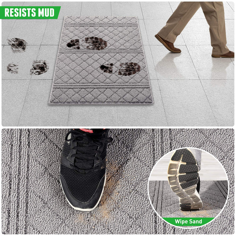  [AUSTRALIA] - Indoor Doormat 20"x 31.5" Absorbent Front Door Mat Rubber Backing Non Slip Door Mats Inside Dirt Trapper Mats Entrance Front Door Rug Shoes Mat Machine Washable Carpet (Grey) Grey 20"x 31.5"