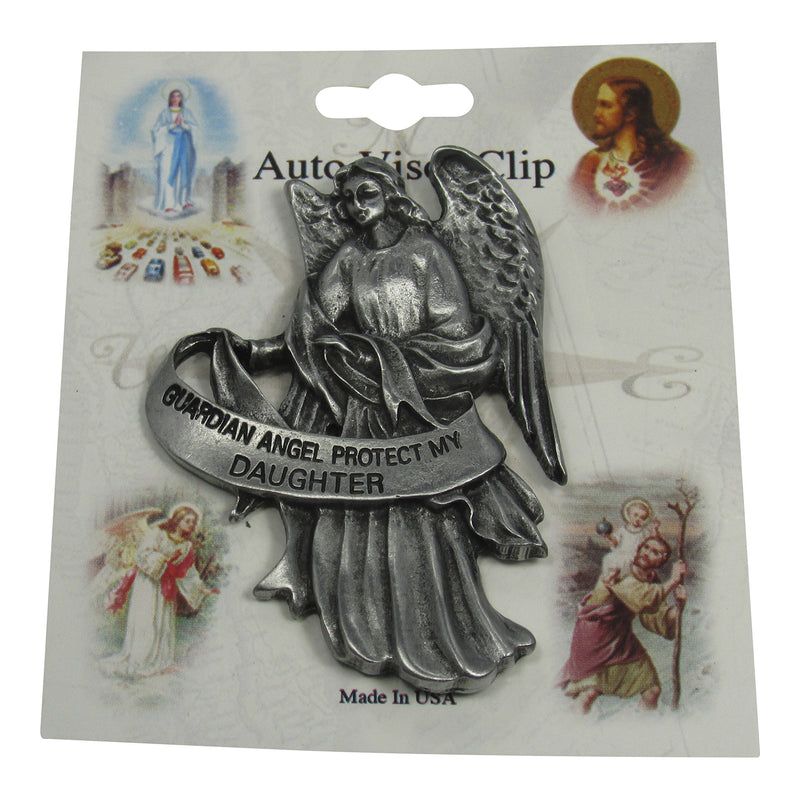  [AUSTRALIA] - 2 1/2" Visor Clip of Guardian Angel-Protect My Daughter Genuine Pewter Antique Finish