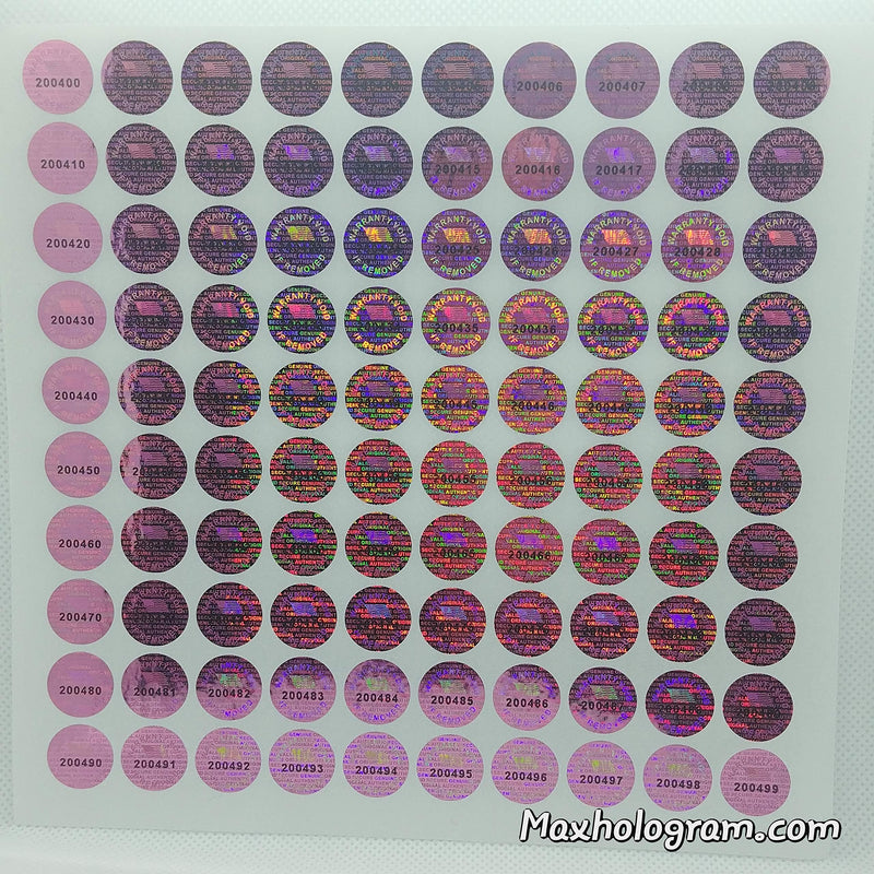 Purple Color 14 MM (0.53 inch) Round with Serial Number Hologram Labels Tamper Evident Stickers Security Void Seals Labels - Dealimax Brand (100) 100 - LeoForward Australia