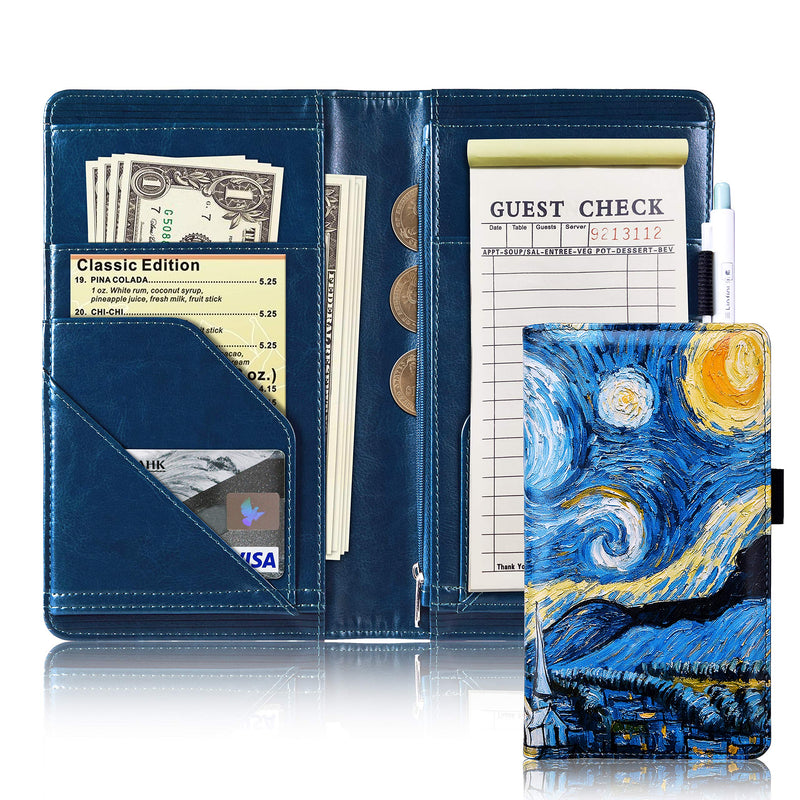  [AUSTRALIA] - 5x9" Server books for waitress, Restaurant Guest check organizer, Cfeclog Waitress book with Zipper High Volume Pocket and Magnetic closure, Waitstaff wallet, Presenters Card Holder for Waiter, Bartender (2022 Starry night) 2022 Starry night