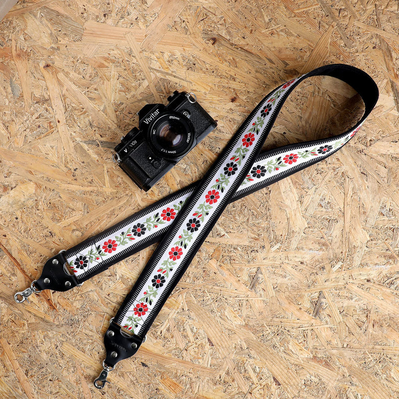 [AUSTRALIA] - Xaperture Quick Release Floral Lace Neck Strap for SLR/DSLR/mirrorless Cameras -Universal, Sturdy and Durable Black 110cm