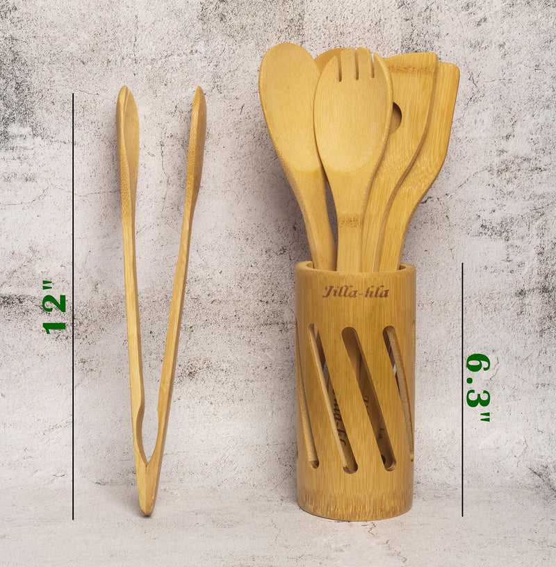  [AUSTRALIA] - Wooden Spoons for Cooking, 7Piese Set, Organic Bamboo Cooking Utensils, Nonstick Kitchen Utensil Set, Wooden Spoons & Spatula,Jilla-hla