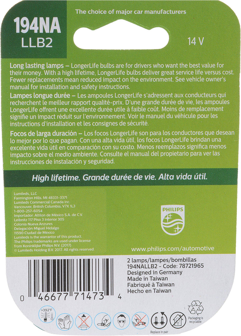  [AUSTRALIA] - Philips 194NA LongerLife Miniature Bulb, 2 Pack