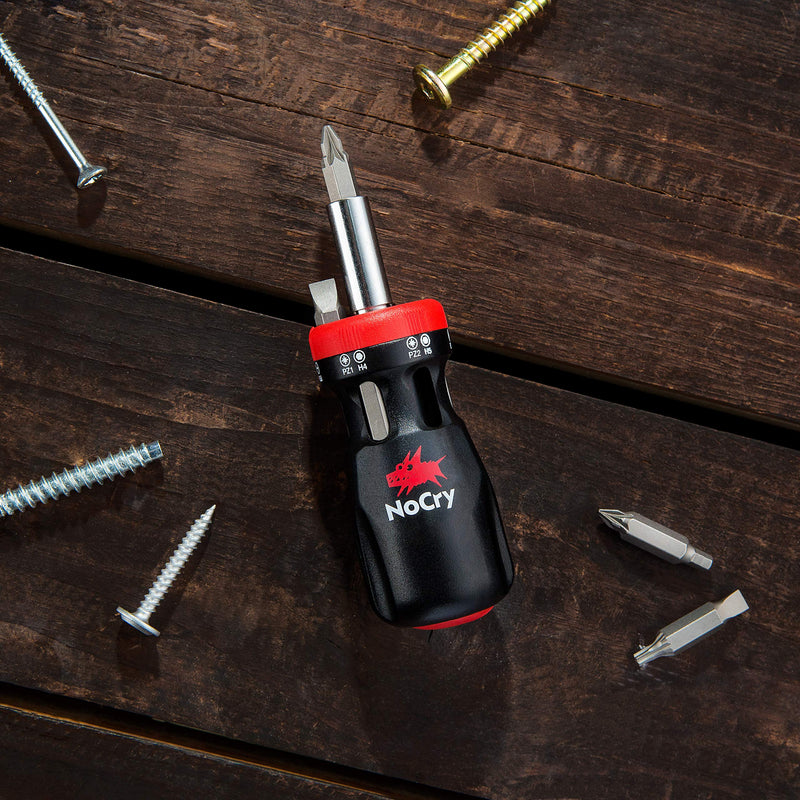  [AUSTRALIA] - NoCry Stubby Ratcheting Screwdriver Kit with 12-in-1 Mini Bit Set including Flathead, Hex, Torx and Pozidriv Tips