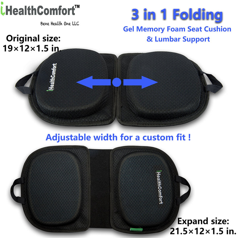  [AUSTRALIA] - iHealthComfortÂ 3 in 1 Folding Cooling Gel Memory Foam Seat Cushion & Lumbar Support Large Orthopedic Tailbone Pillow Instant Relief from Lower Back Pain