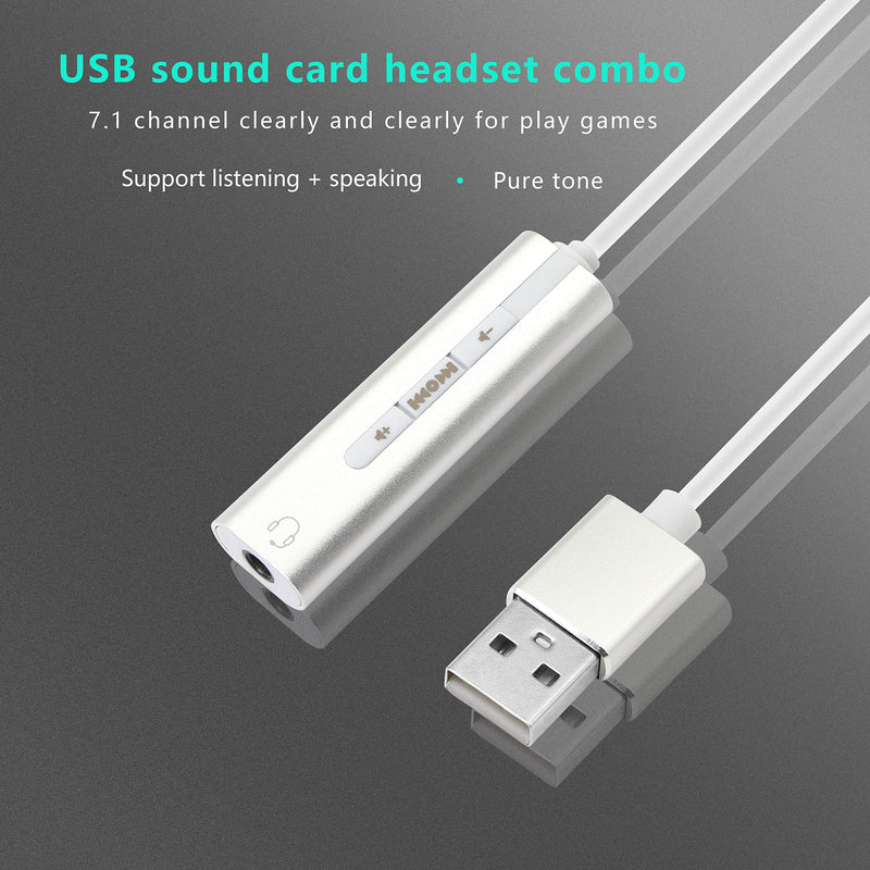  [AUSTRALIA] - GELRHONR USB External Sound Card,3.5mm Aux Stereo Audio Adapter Converter Cable with Adjustable Volume,HiFi Magic Voice 7.1CH for Headset, PC, Laptops, Desktops, PS4, Windows, Mac- Silver