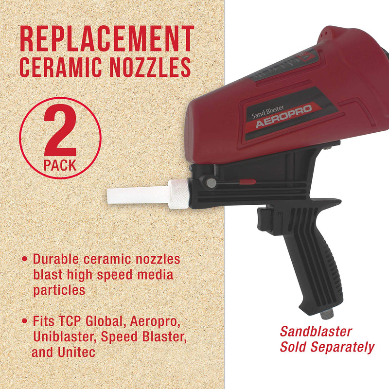  [AUSTRALIA] - TCP Global 2 Pack of Sand Blaster Ceramic Nozzles Only - Replacement Sandblasting Tips, Universal Size Fits TCP Gravity Feed Sand Blaster Kit, Speedblaster, Other Brands - Blast Abrasive Media Replacement Nozzles