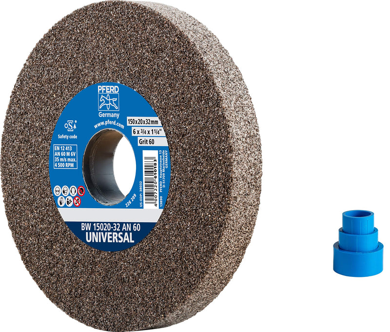  [AUSTRALIA] - PFERD UNIVERSAL bench grinder wheel, 150x20x32mm, A60, 39008423 - Hard grinding wheel for universal grinding tasks, with reducing sleeves (25/20/16mm) grain size 60