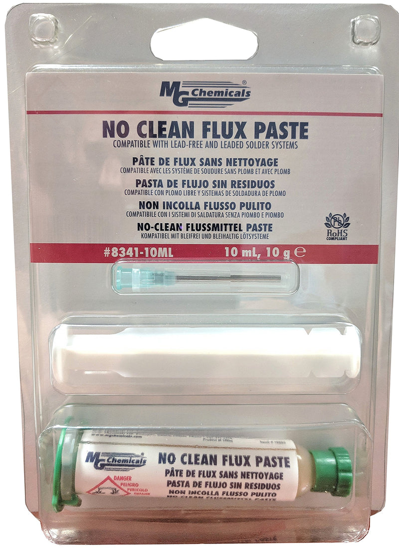  [AUSTRALIA] - MG Chemicals 8341 No Clean Flux Paste, 10 milliliters Pneumatic Dispenser (Complete with Plunger & Dispensing Tip) 10 ml