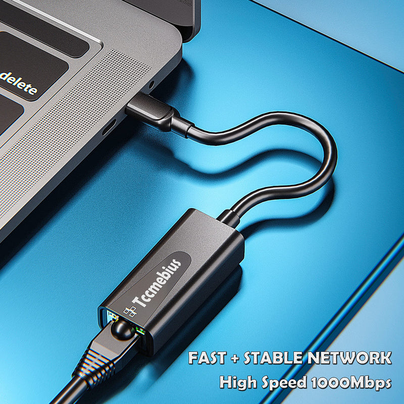  [AUSTRALIA] - Tccmebius USB C Ethernet Adapter, USB C to RJ45 10/100/ 1000 Network Gigabit Adapter for MacBook Pro/Air, iPad Pro, Dell XPS, Surface Book, Smartphone, Compatible Windows 7/8/10, Mac OS (TCC-S30C)