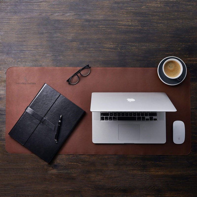 Gallaway Leather Desk Pad – 36 x 17 inch - Desk Mat Home Office Desk Accessories Desktop Protector XXL Mouse Pad Writing Desk Blotter (Dark Brown) - LeoForward Australia