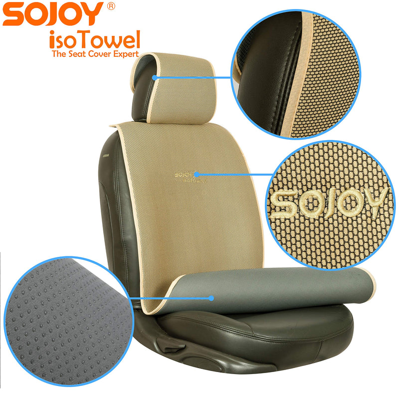 Sojoy IsoTowel Car Seat Cover. Microfiber Seat Protector, with Quick-Dry, No-Slip Technology. Car seat Protection for All Workouts, All-Weather Honeycomb Cloth (Tan) Tan - LeoForward Australia