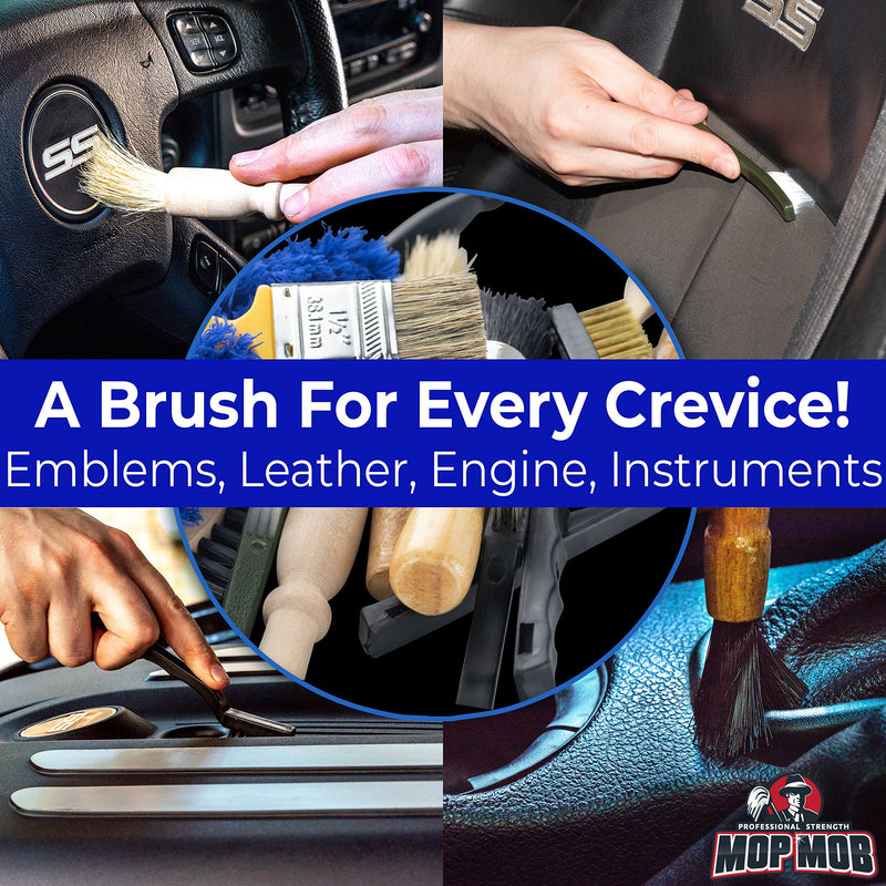  [AUSTRALIA] - Pro-grade Auto Detailing Brush Kit 12 Pack. Ultra Value Set For Interior and Exterior Car Care. Clean Every Crevice with Gentle, Scratch-Free Natural Detailing Brushes and Heavy-Duty Wire Scrubbers