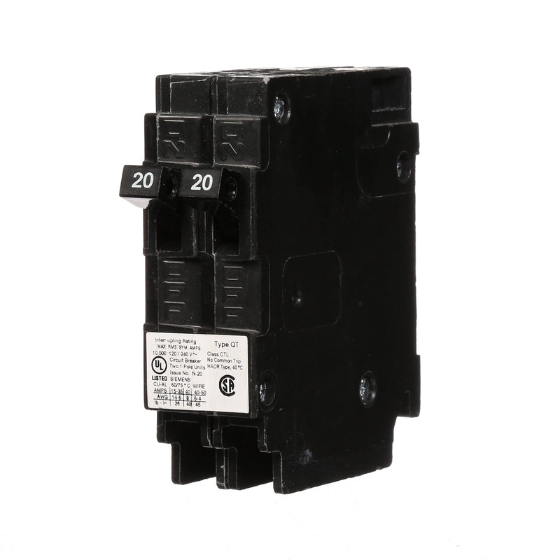  [AUSTRALIA] - Siemens Q2020 Two 20-Amp Single Pole 120-Volt Circuit Breakers, for use only where Type QT breakers are allowed