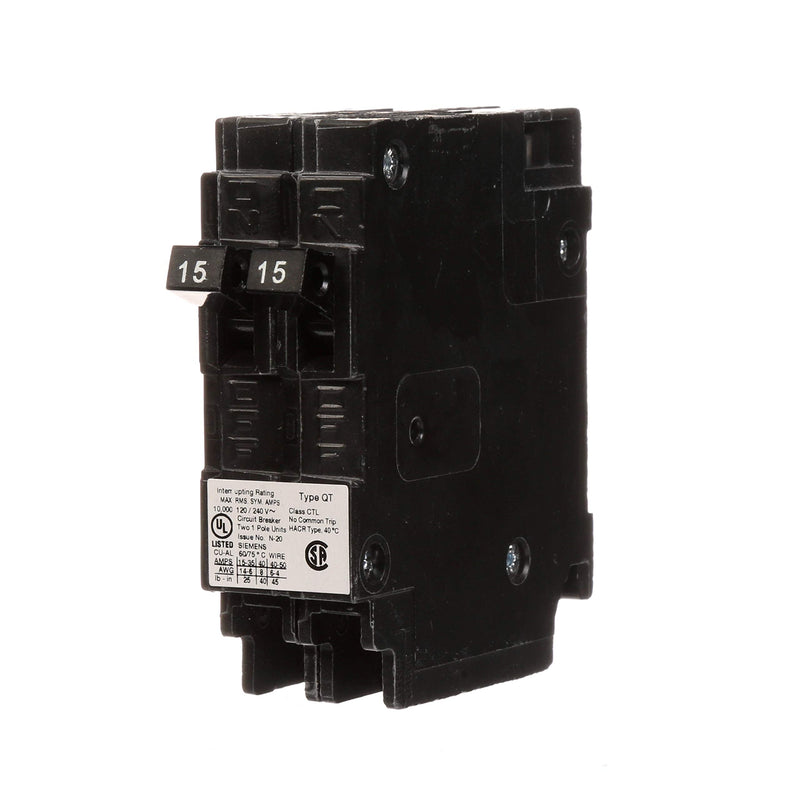  [AUSTRALIA] - SIEMENS Q1515 Two 15-Amp Single Pole 120-Volt Circuit, use only Where Type QT Breakers are Allowed, Black