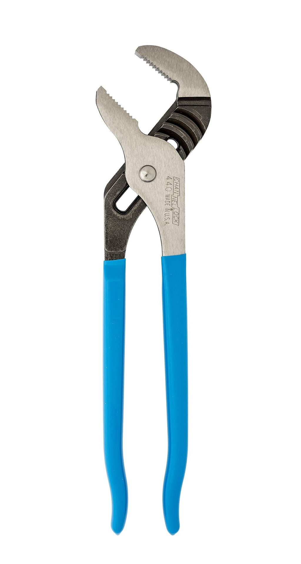  [AUSTRALIA] - Channellock 440 Tongue and Groove Pliers | 12-Inch Straight Jaw Groove Joint Plier with Comfort Grips | 2.25-Inch Jaw Capacity | Laser Heat-Treated 90° Teeth| Forged High Carbon Steel | Made in USA, Black, Blue, Silver