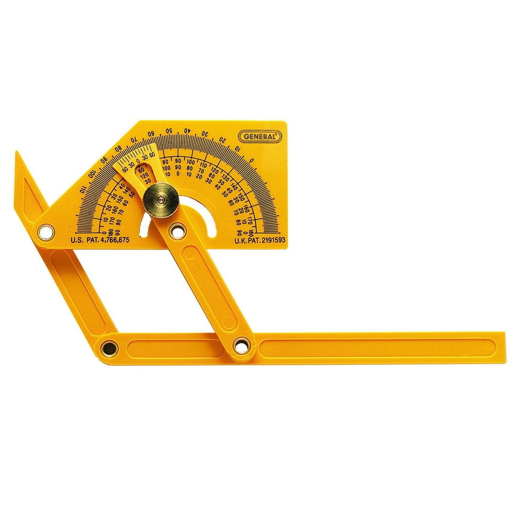  [AUSTRALIA] - General Tools 29 Plastic Protractor and Angle Finder, Outside, Inside, Sloped Angles, 0° to 180° , Yellow