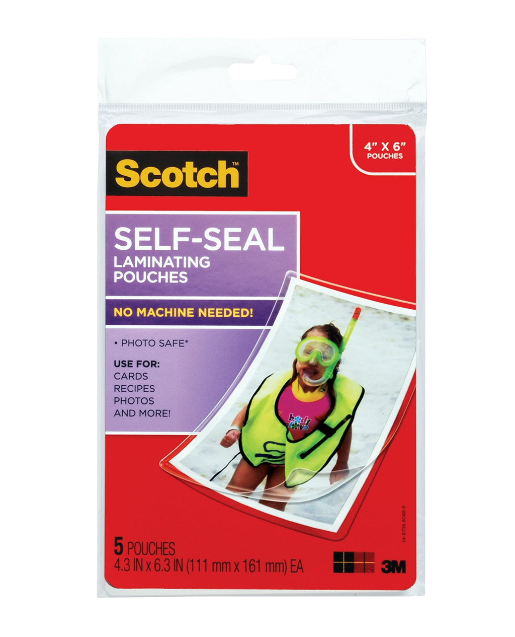  [AUSTRALIA] - Scotch Self-Sealing Laminating Pouches, Glossy Finish, 4 3/8 x 6 3/8 Inches, 5 Pouches (PL900G)