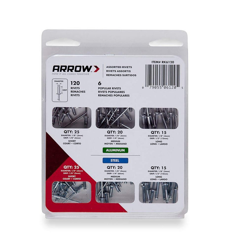 Arrow Fastener RK6120 Rivet Assortment Kit, 120-Pack - LeoForward Australia