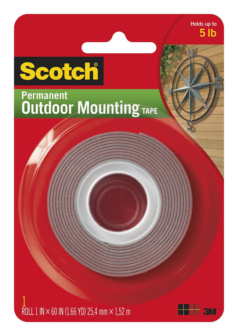  [AUSTRALIA] - Scotch Permanent Outdoor/Exterior Mounting Tape, Holds 5 lb., 1 in x 60 in Roll 1"x60" 1 Roll